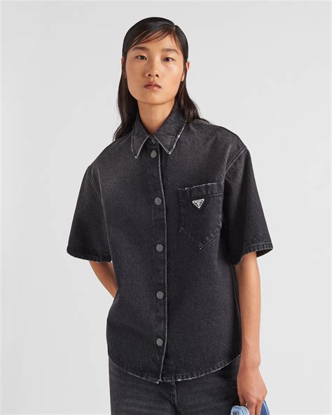 prada jean romper|prada denim shirts.